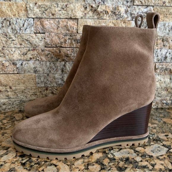 Tory Burch Suede Logo Lug Sole Wedge Boot - Picture 4 of 8